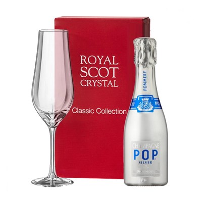 Pommery Silver POP 20cl and Royal Scot Classic Collection Flute In Red Gift Box